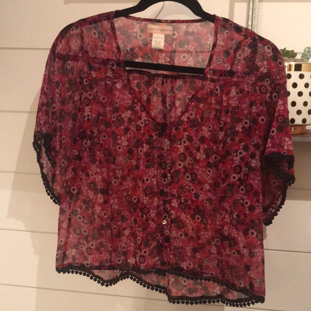 BOHO Lace trimmed sheer top - XS